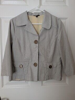 zinc Light Gray Pinstripe Button Front Blazer
